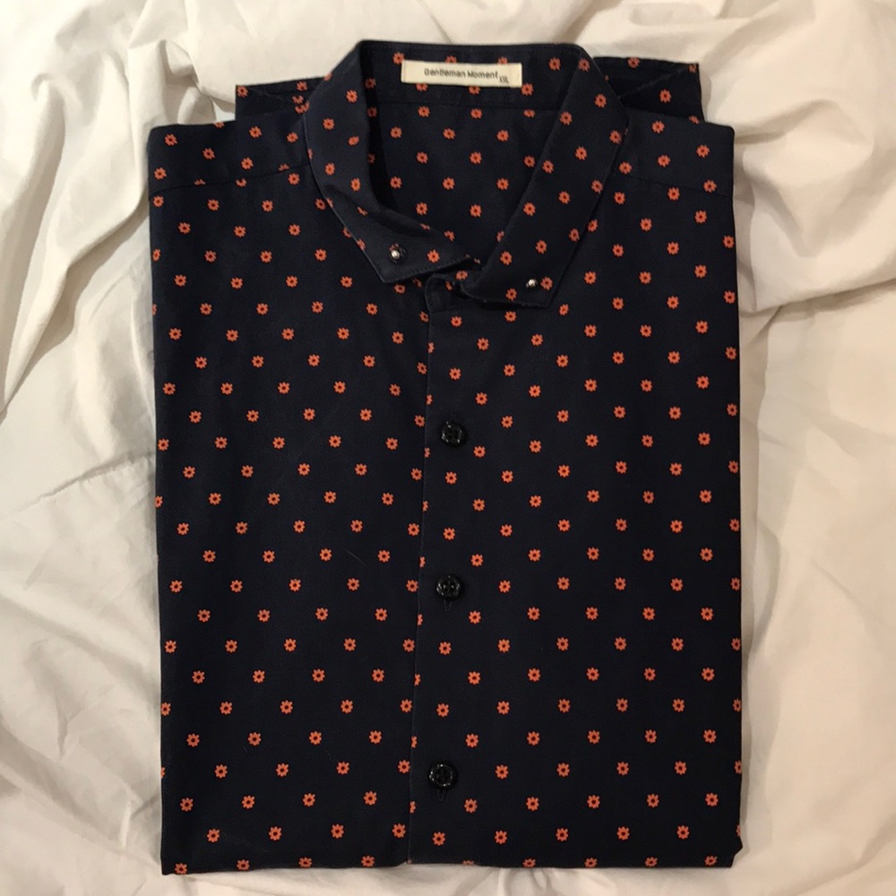 Mens Navy Floral Button Down